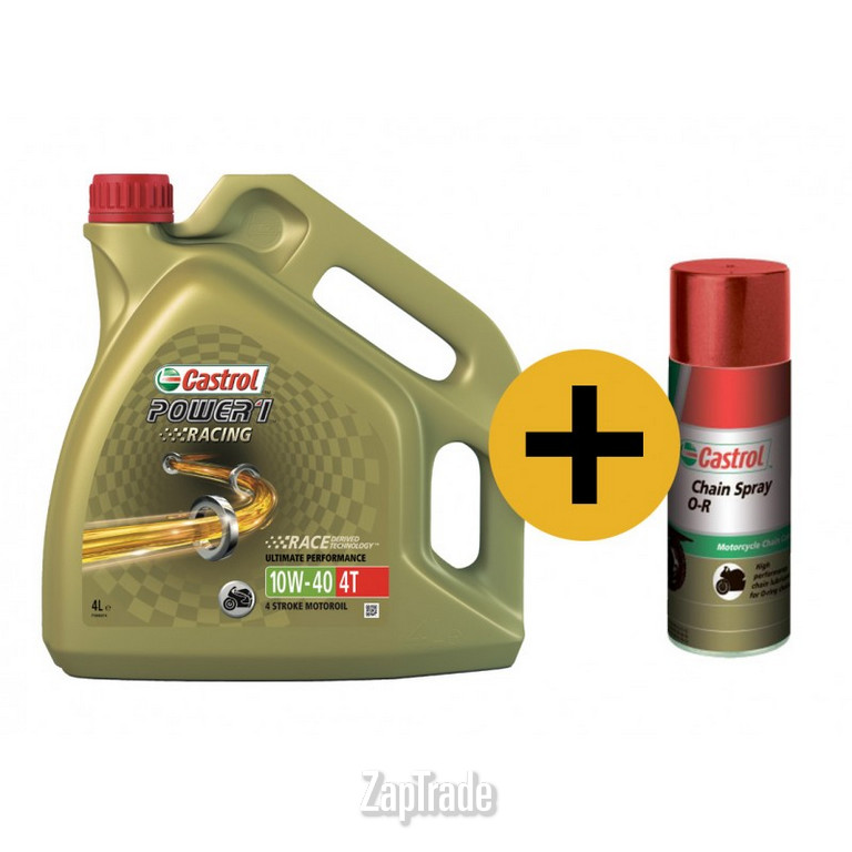 Castrol Промо-набор Моторное масло Power 1 Racing 4T, 4 л + смазка для цепи Chain Spray O-R, 400 мл, 4 л